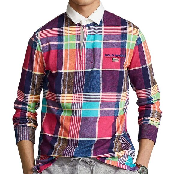 NWT $198 Polo Ralph Lauren MEN'S Polo Shirt SMALL S Madras RUGBY TWILL